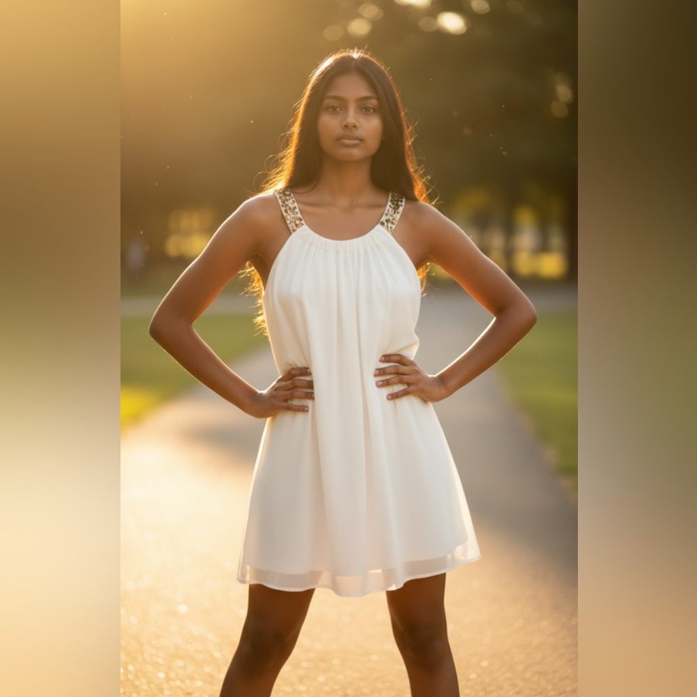 Calvin Klein Cream Mini Dress with Gold Details